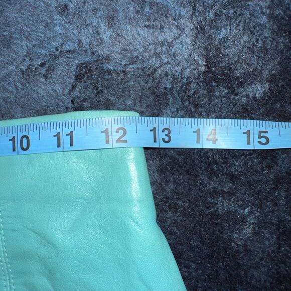 VINTAGE 80's EIGHTIES VAKKO AQUA TURQUOISE LEATHER SKIRT - Picture 7 of 8